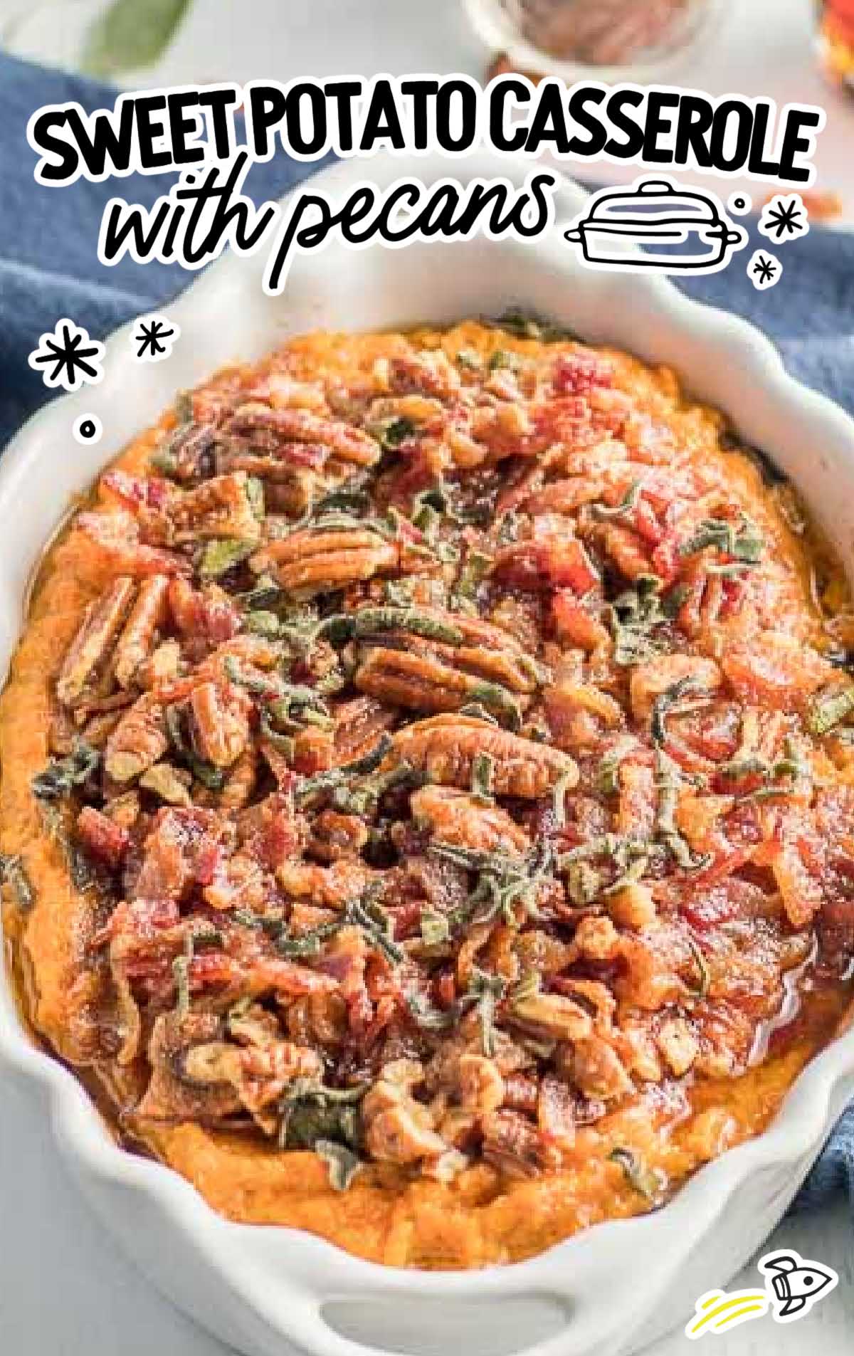 a overhead shot of Sweet Potato Casserole with Pecans in a bowl