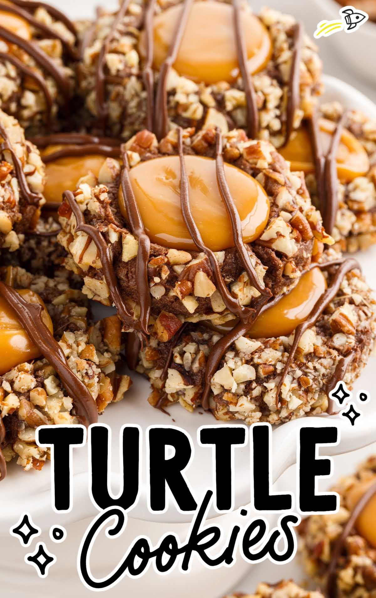 close up shot of Turtle Cookies stacked on top each other