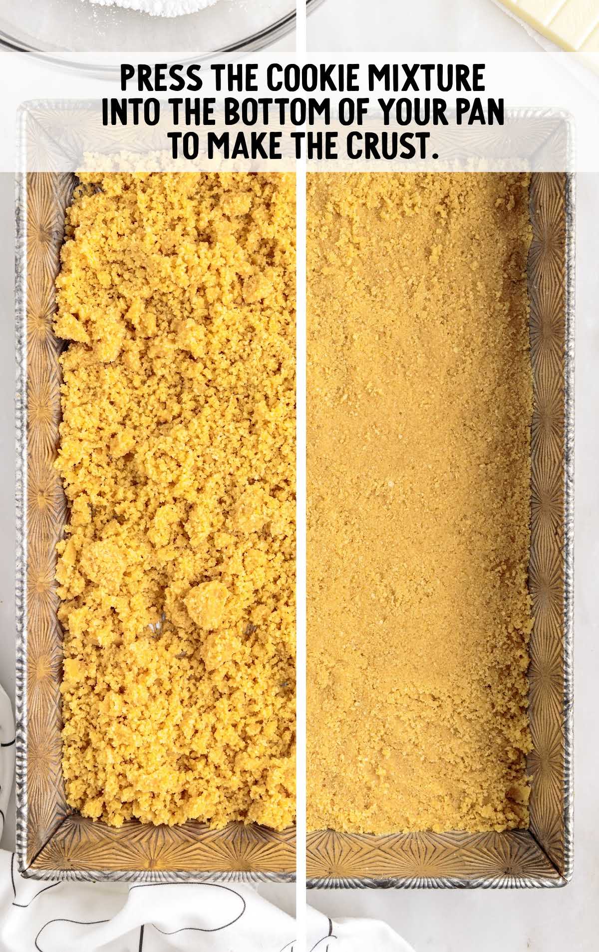 cookie mixture pressed into the bottom of the pan