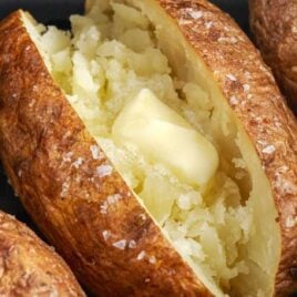 a close up shot of Air Fryer Baked Potato
