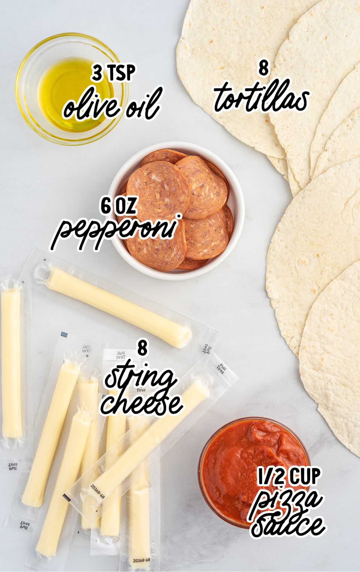 Air Fryer Pizza Rolls raw ingredients that are labeled