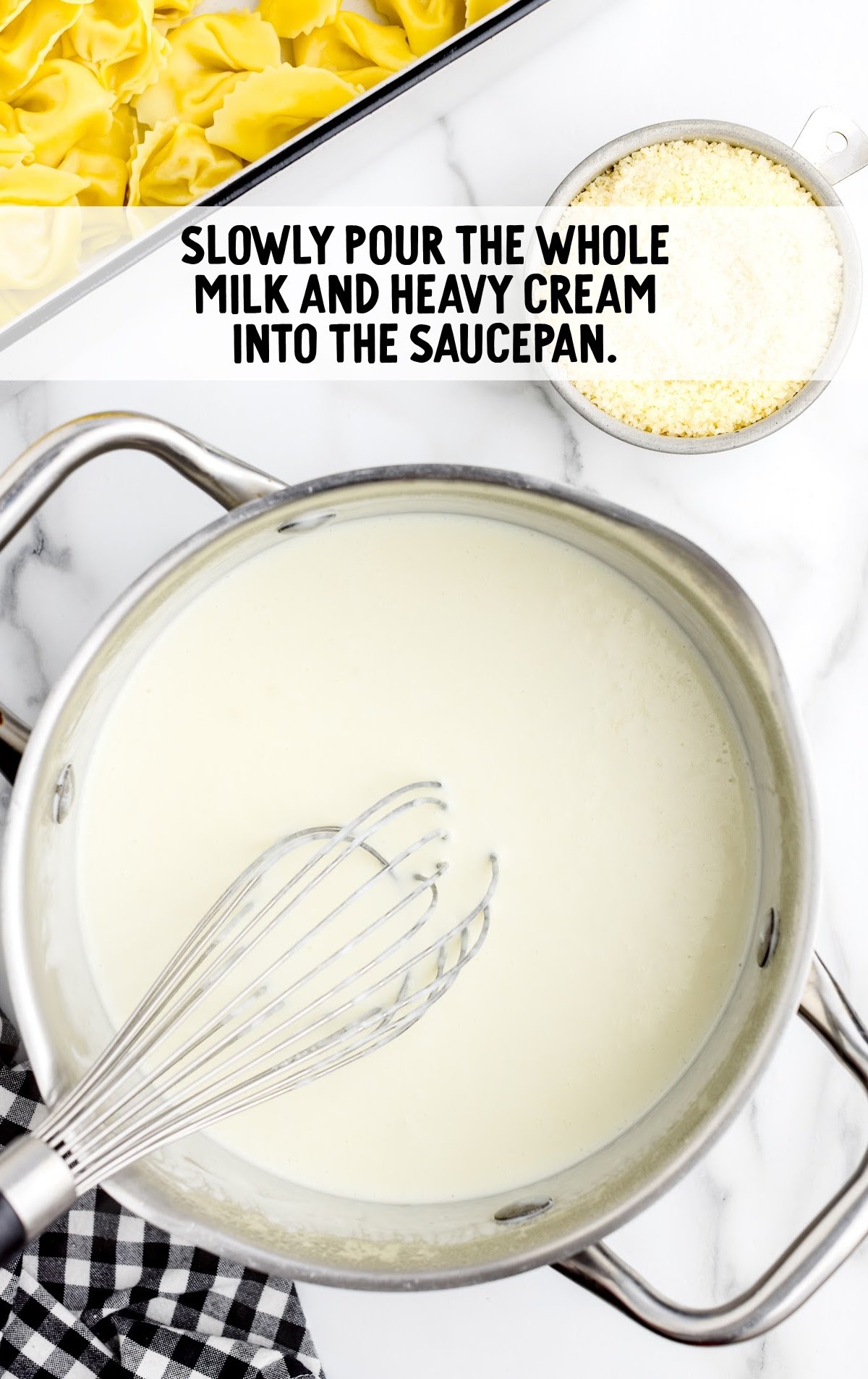 milk and heavy cream poured into a sauce pan