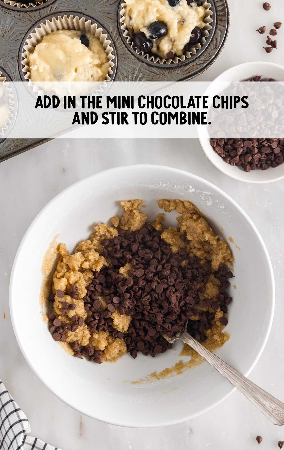 mini chocolate chips added and stirred in a bowl