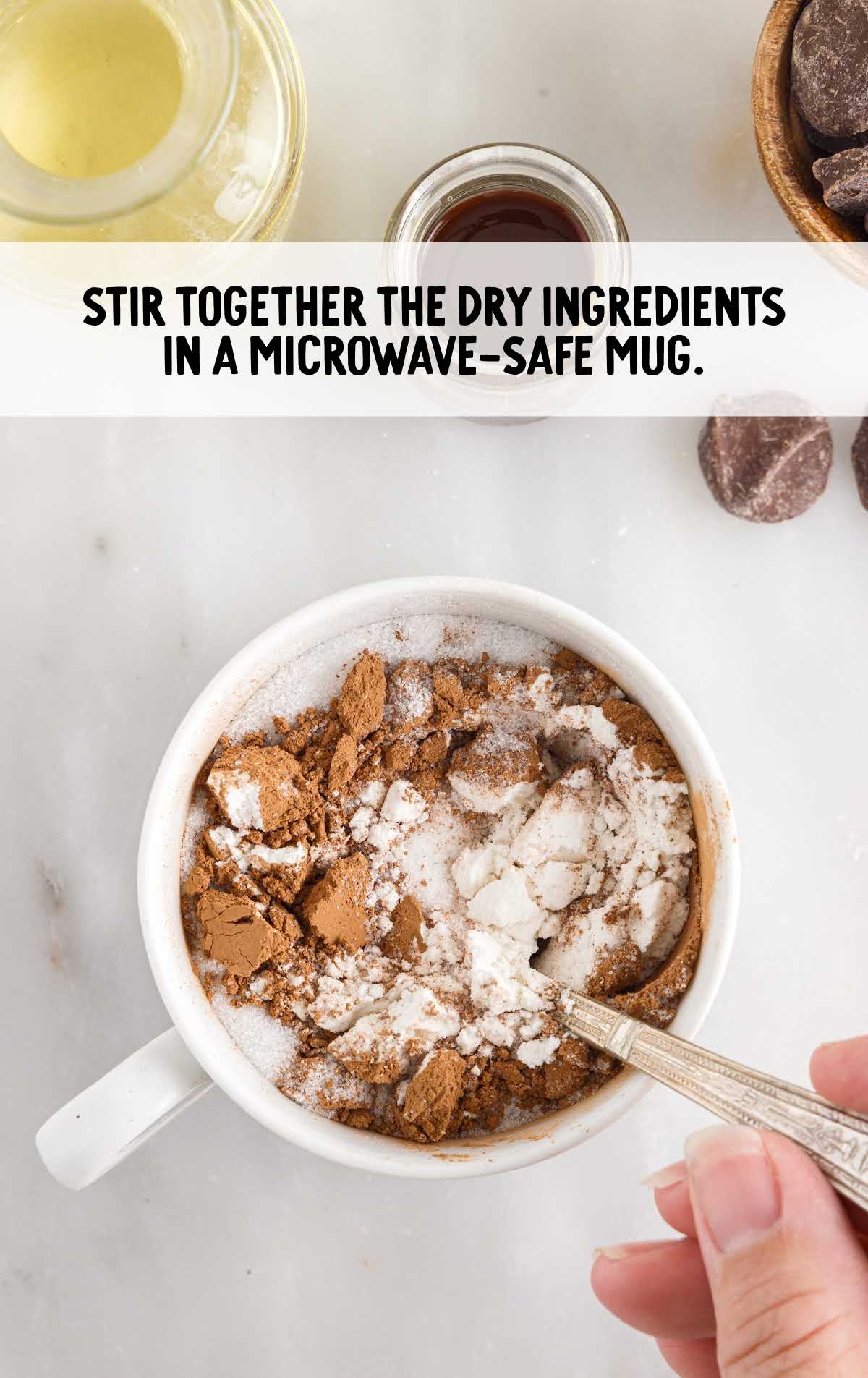 dry ingredients stirred in a safe mug