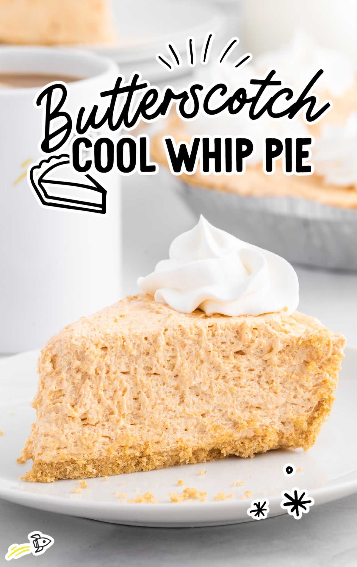 close up shot of a slice of Butterscotch Cool Whip Pie on a plate