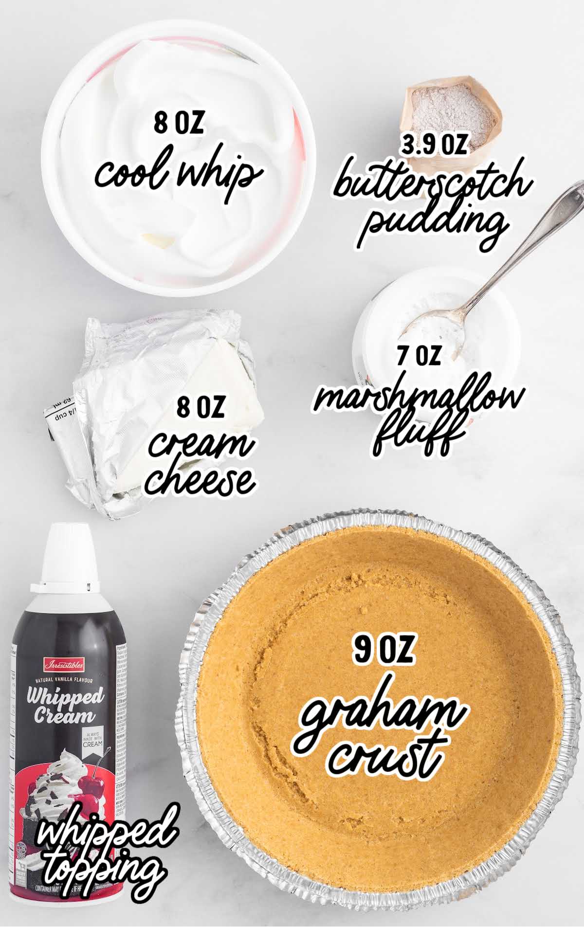 Butterscotch Cool Whip Pie raw ingredients that are labeled