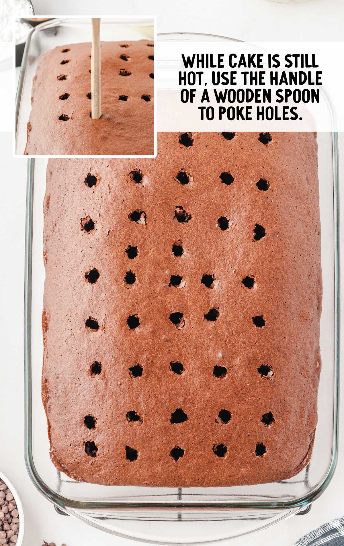poke holes using handle of a wooden spoon 