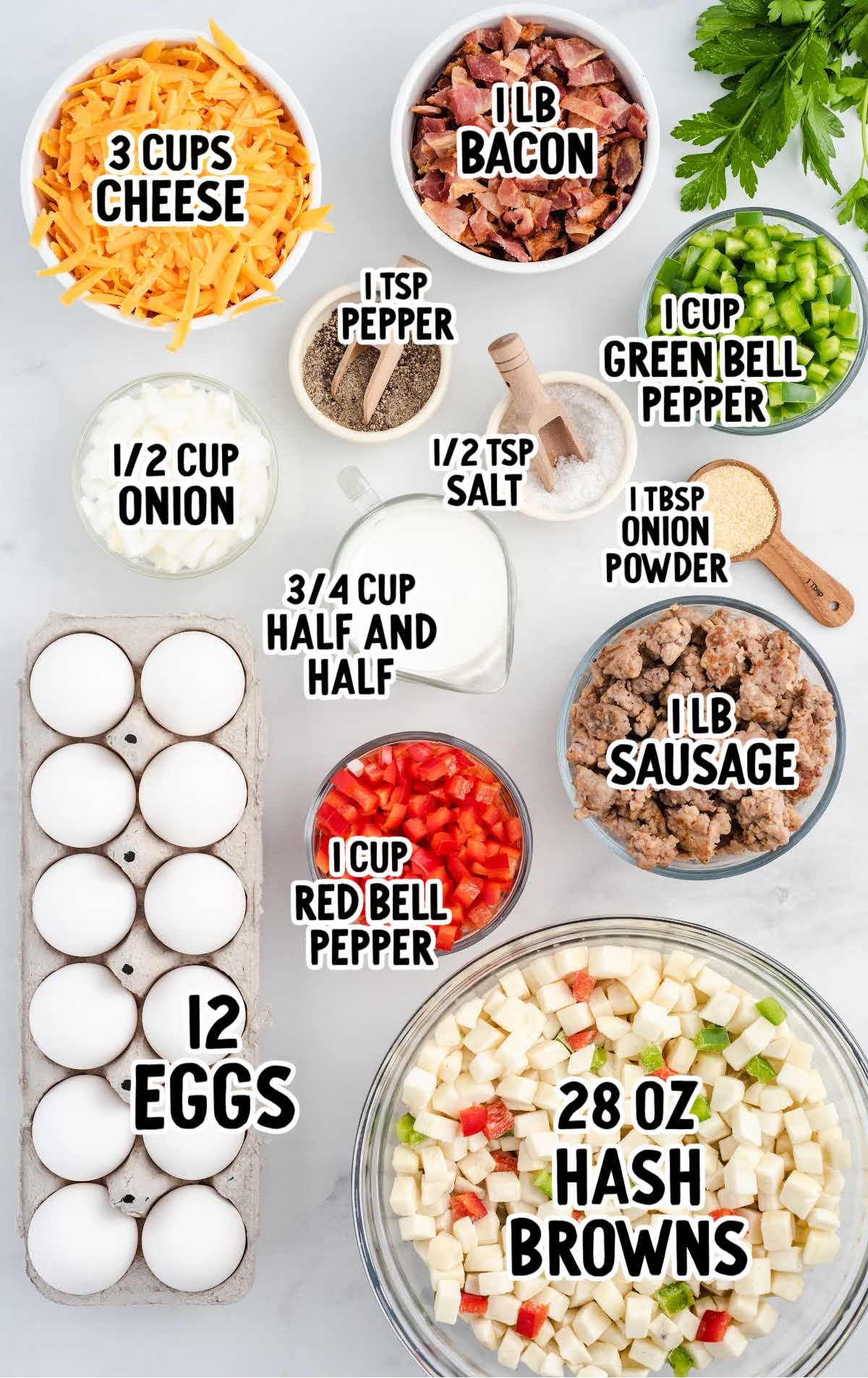 Crockpot Breakfast Casserole raw ingredients that are labeled