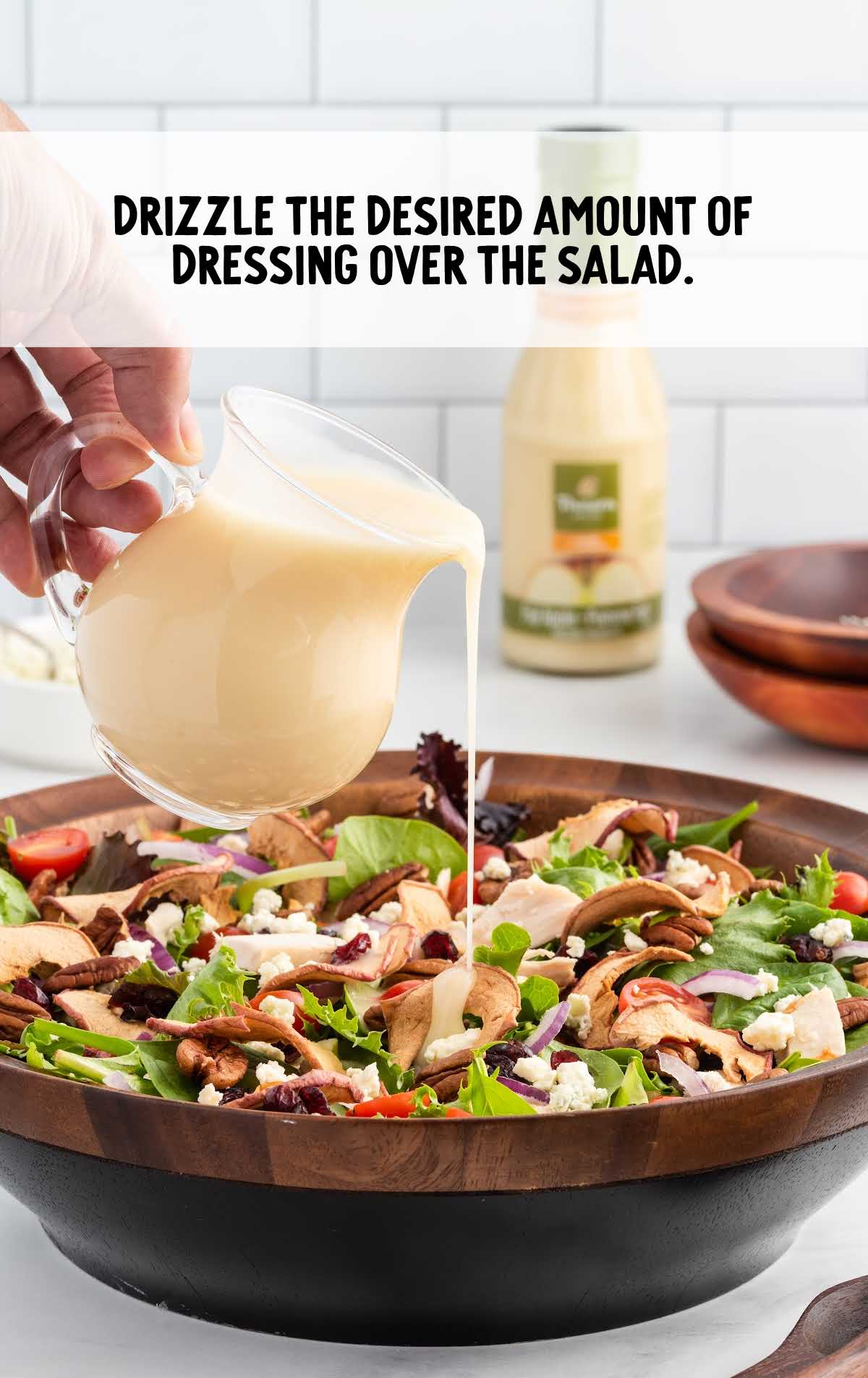 dressing drizzled over the salad