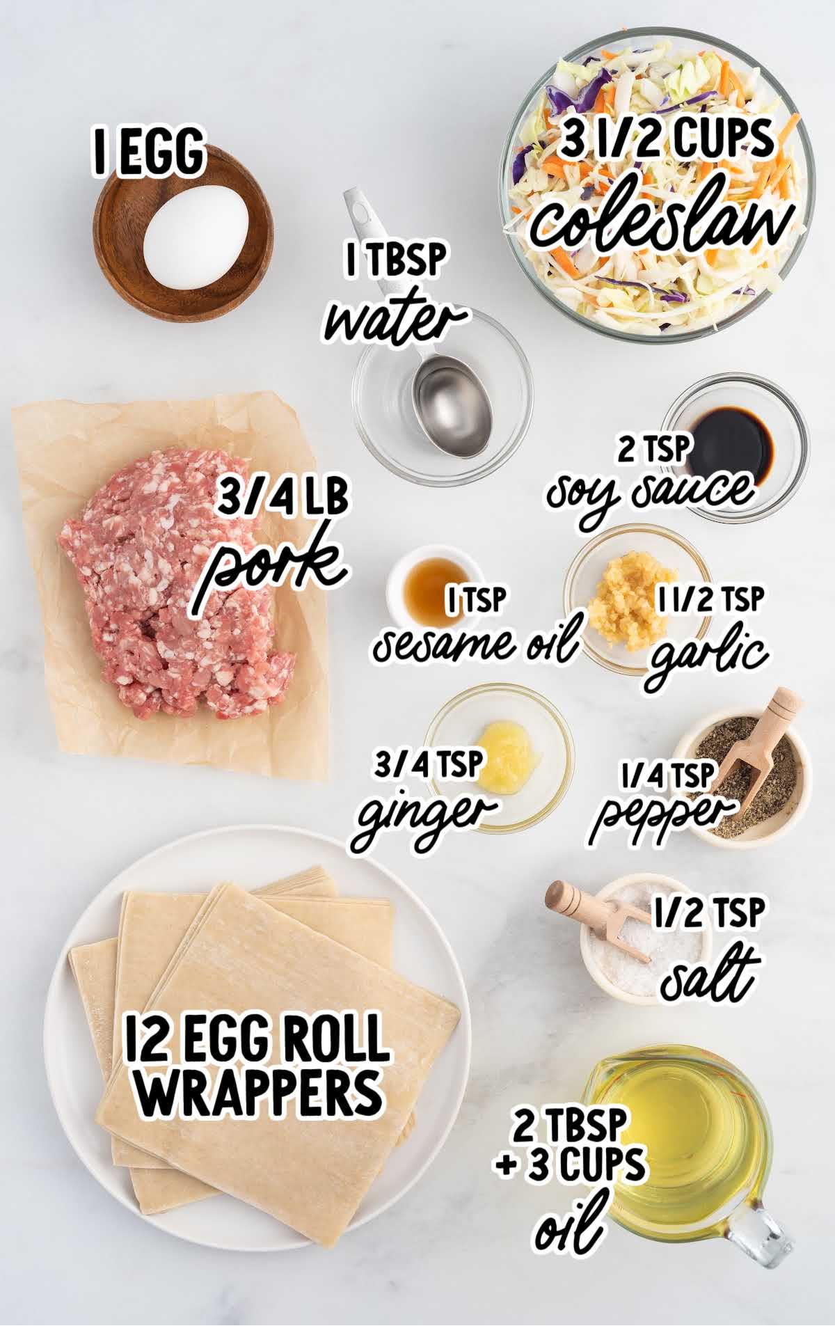 Homemade Egg Rolls raw ingredients that are labeled