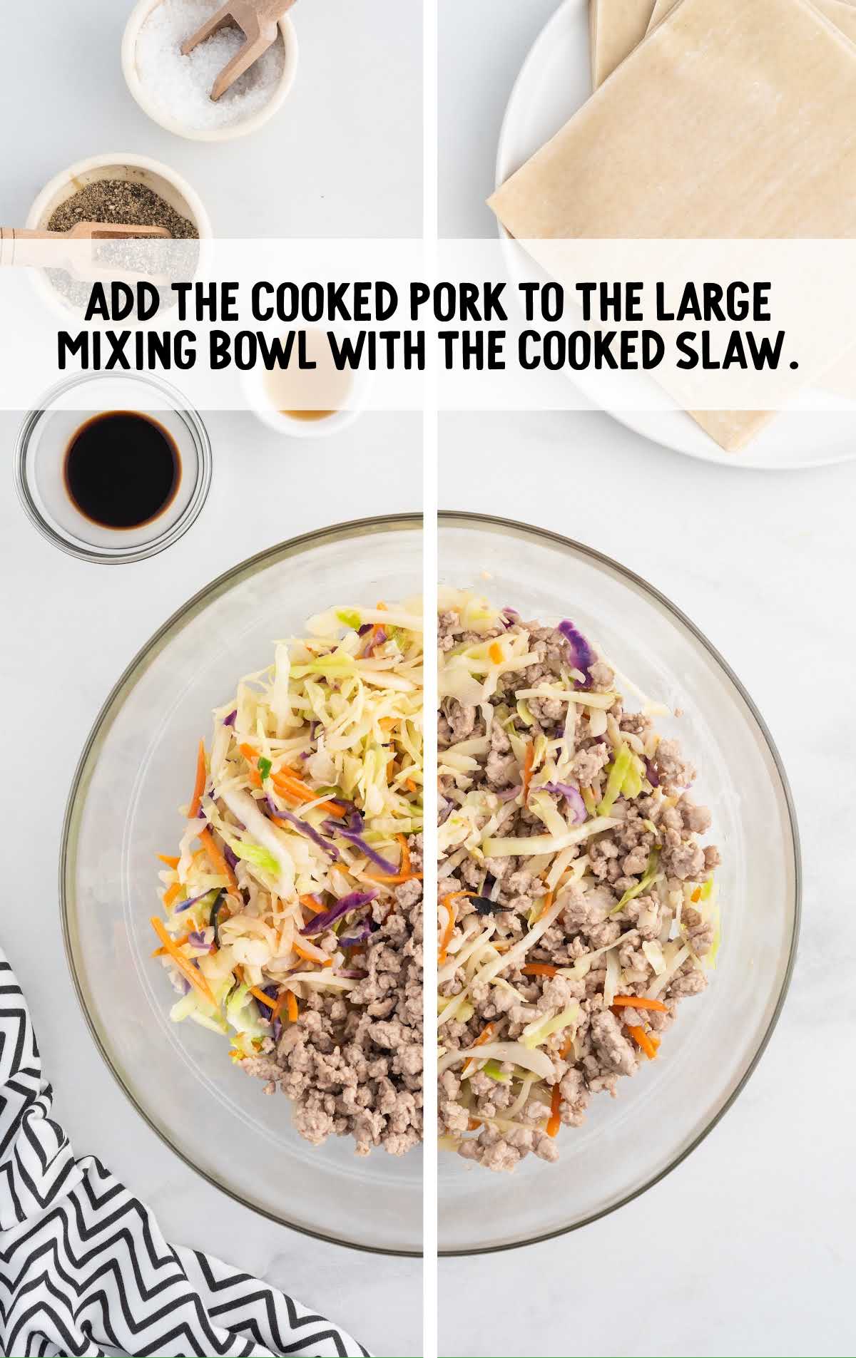 cooked pork and cooked slaw combined in a bowl