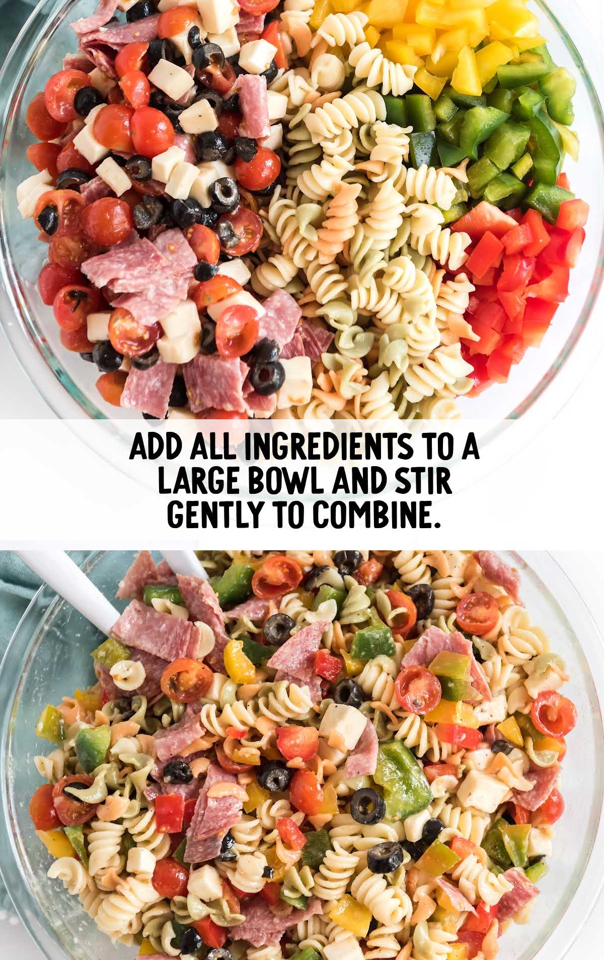 Salad ingredients combined in a large bowl
