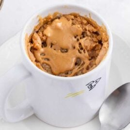 close up shot of Peanut Butter Cake in a Mug