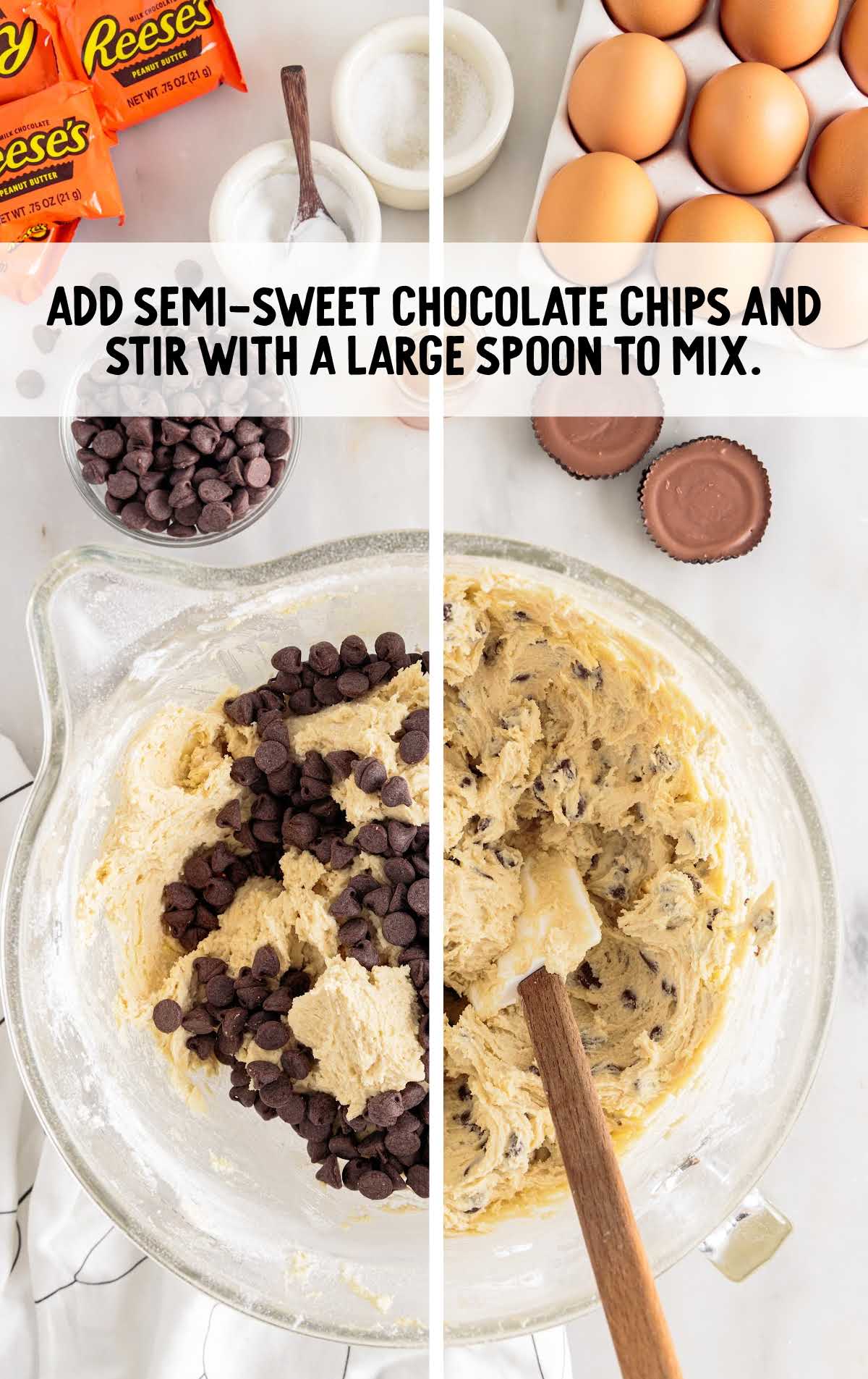 semi sweet chocolate chips added to the mixture and fold in a bowl