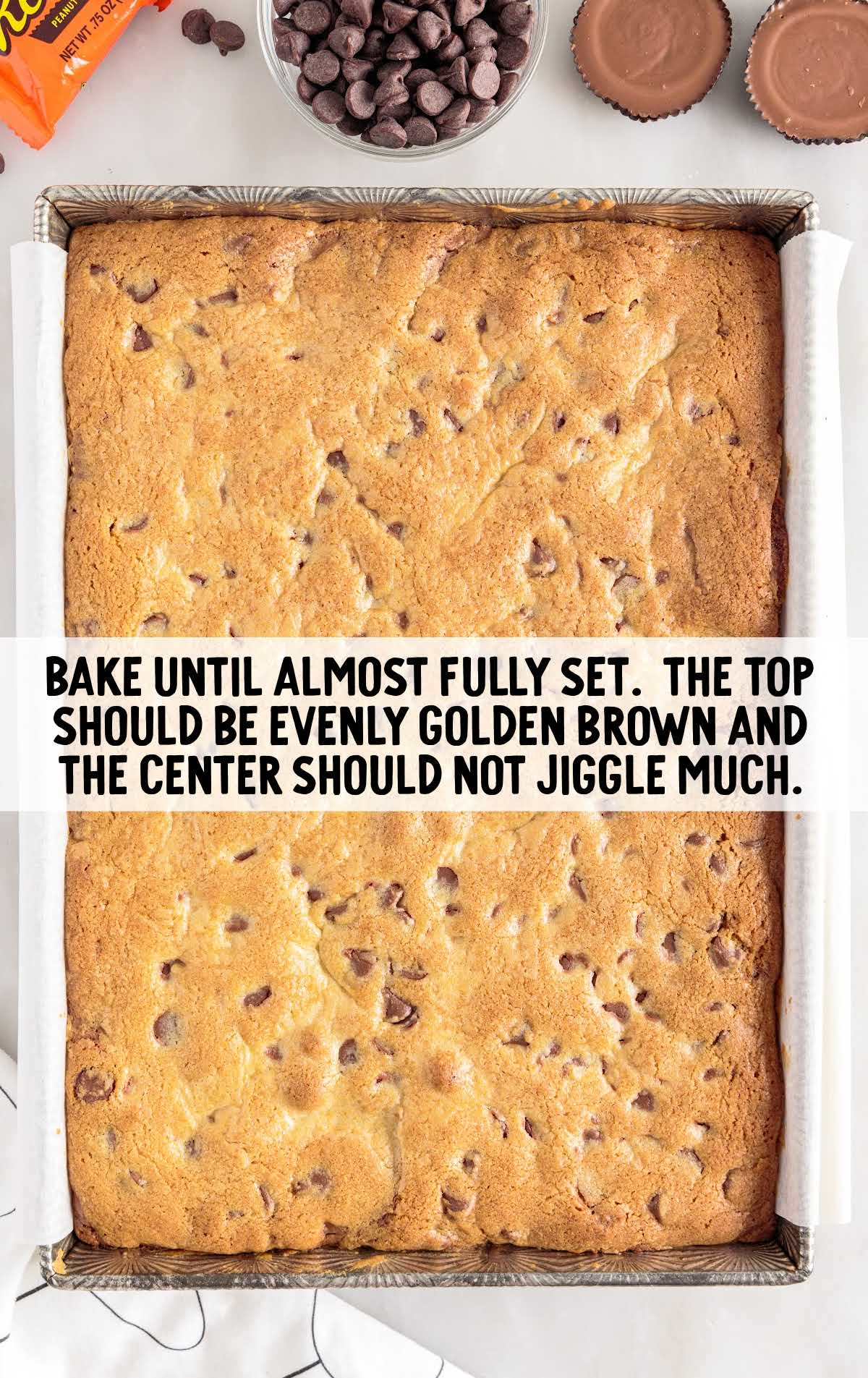 cookie bars baked in a baking dish