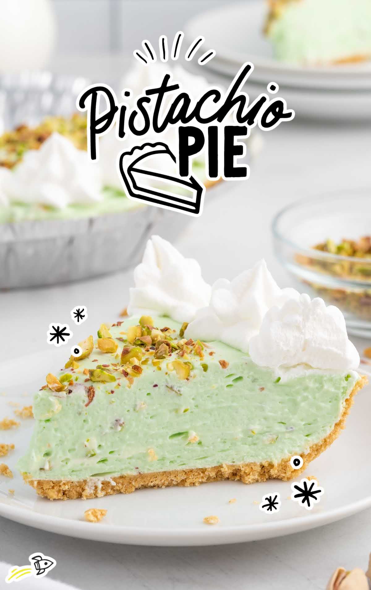 a close up shot of a slice of Pistachio Pie on a plate