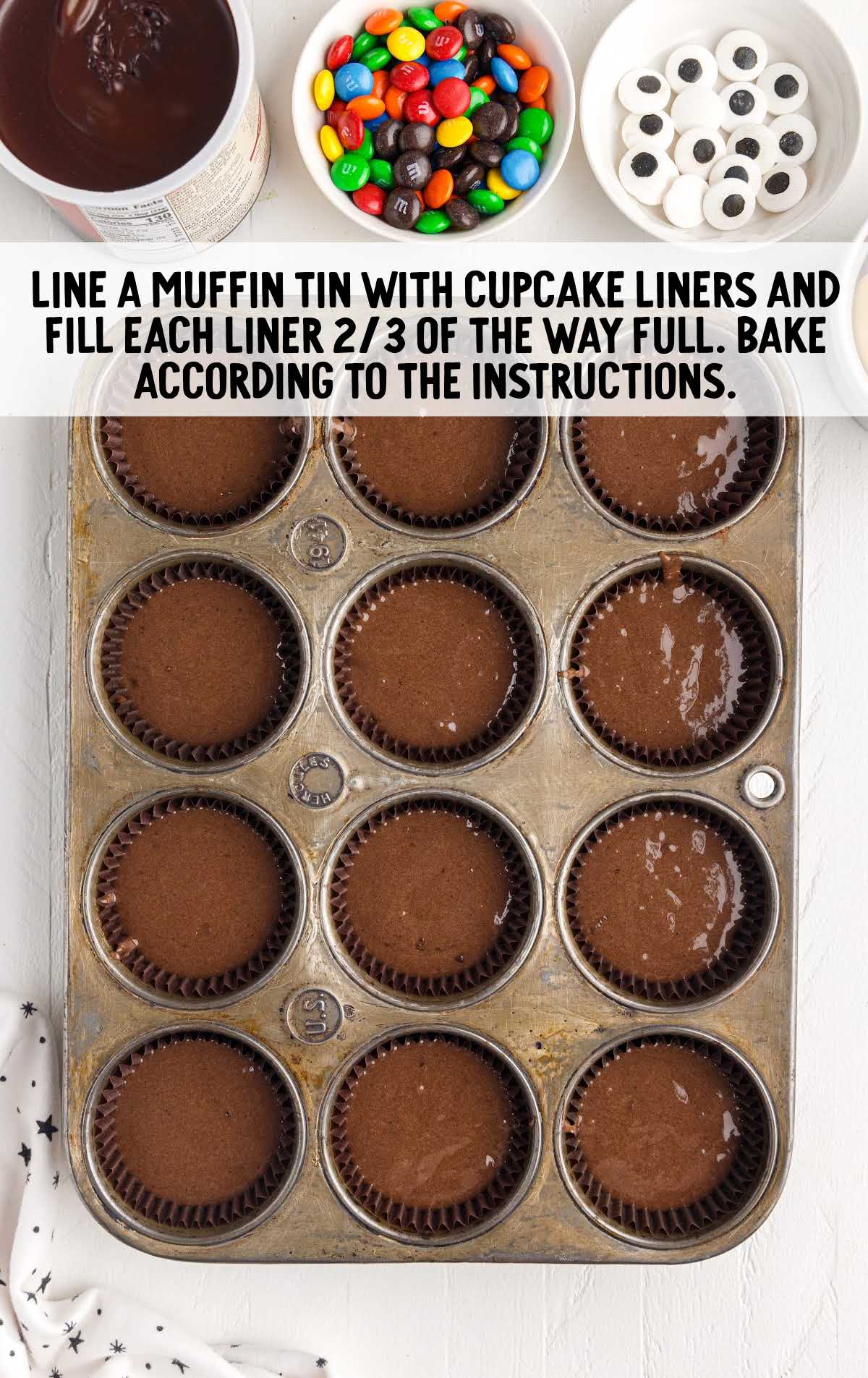 fill cupcake liner with the batter in a cupcake pan