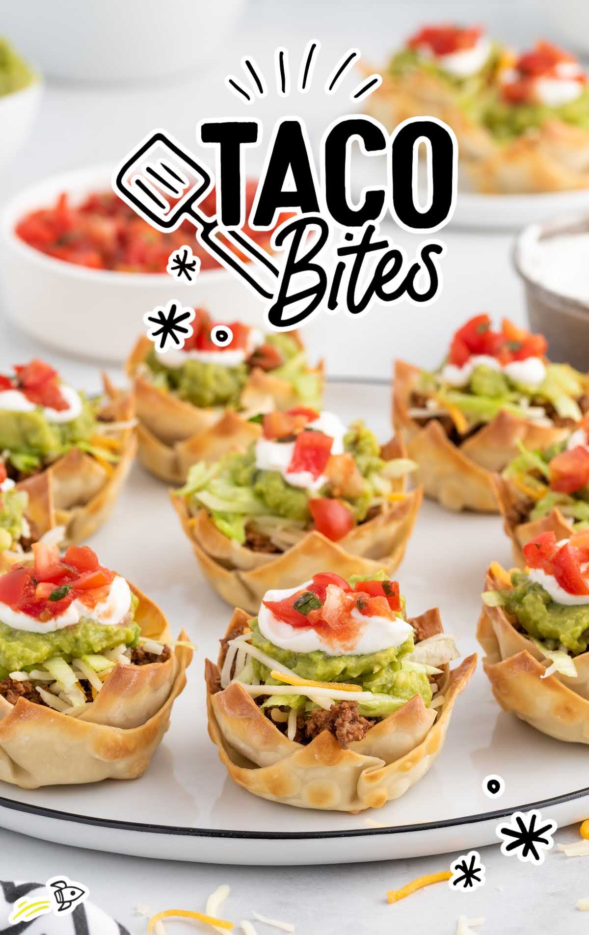 a close up shot of Taco Bites on a platter plate