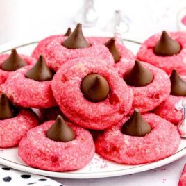 close up shot of Cherry Kiss Cookies on a plate