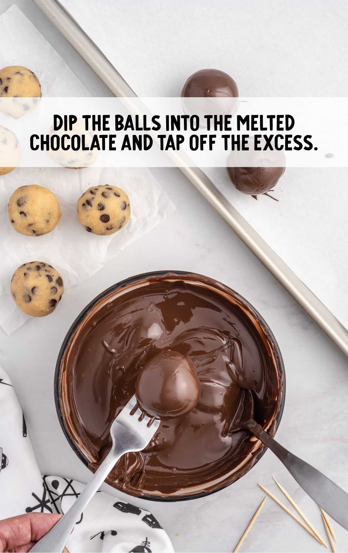 balls dipped into the melted chocolate
