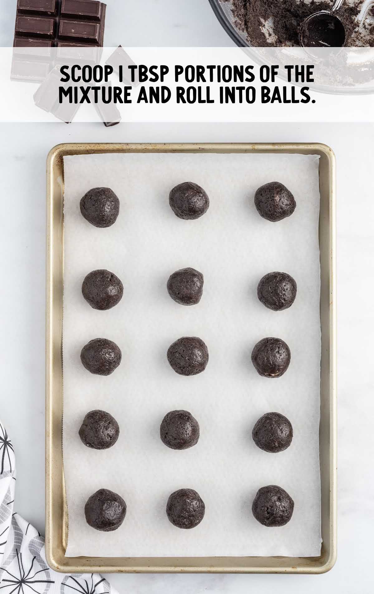 mixture rolled into balls and placed into a baking sheet