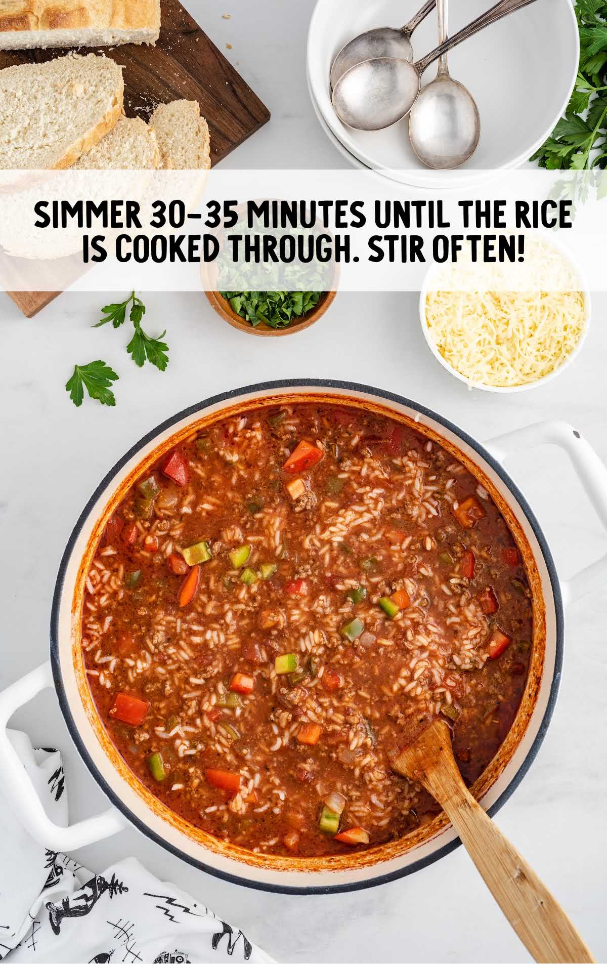 simmer until rice is cooked through in a pot