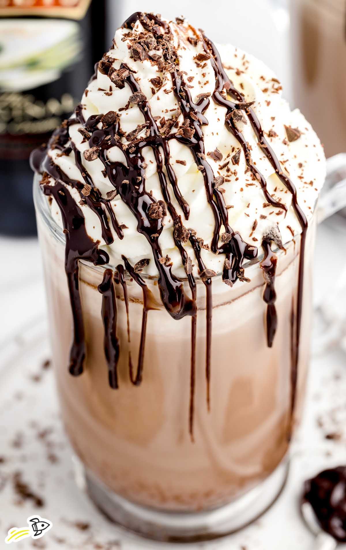 a close up shot of Baileys Hot Chocolate in a mug