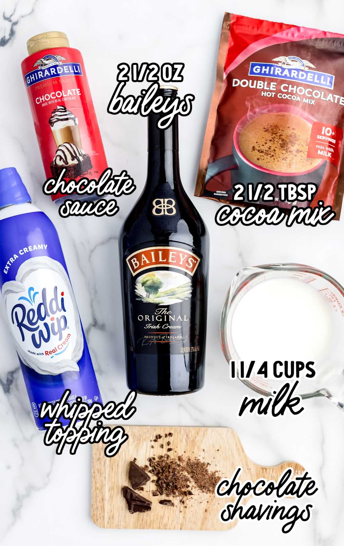 Baileys Hot Chocolate raw ingredients that are labeled