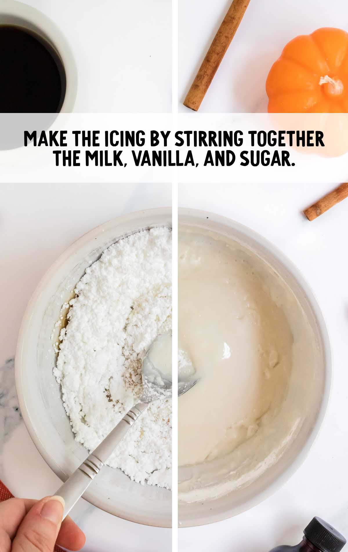 milk, vanilla and, sugar stirred together in a bowl