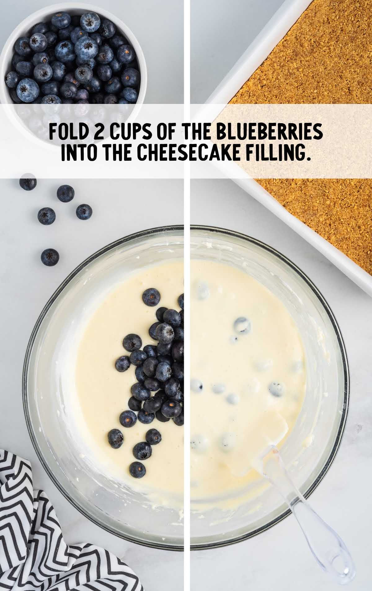 blueberries folded into the cheesecake filling