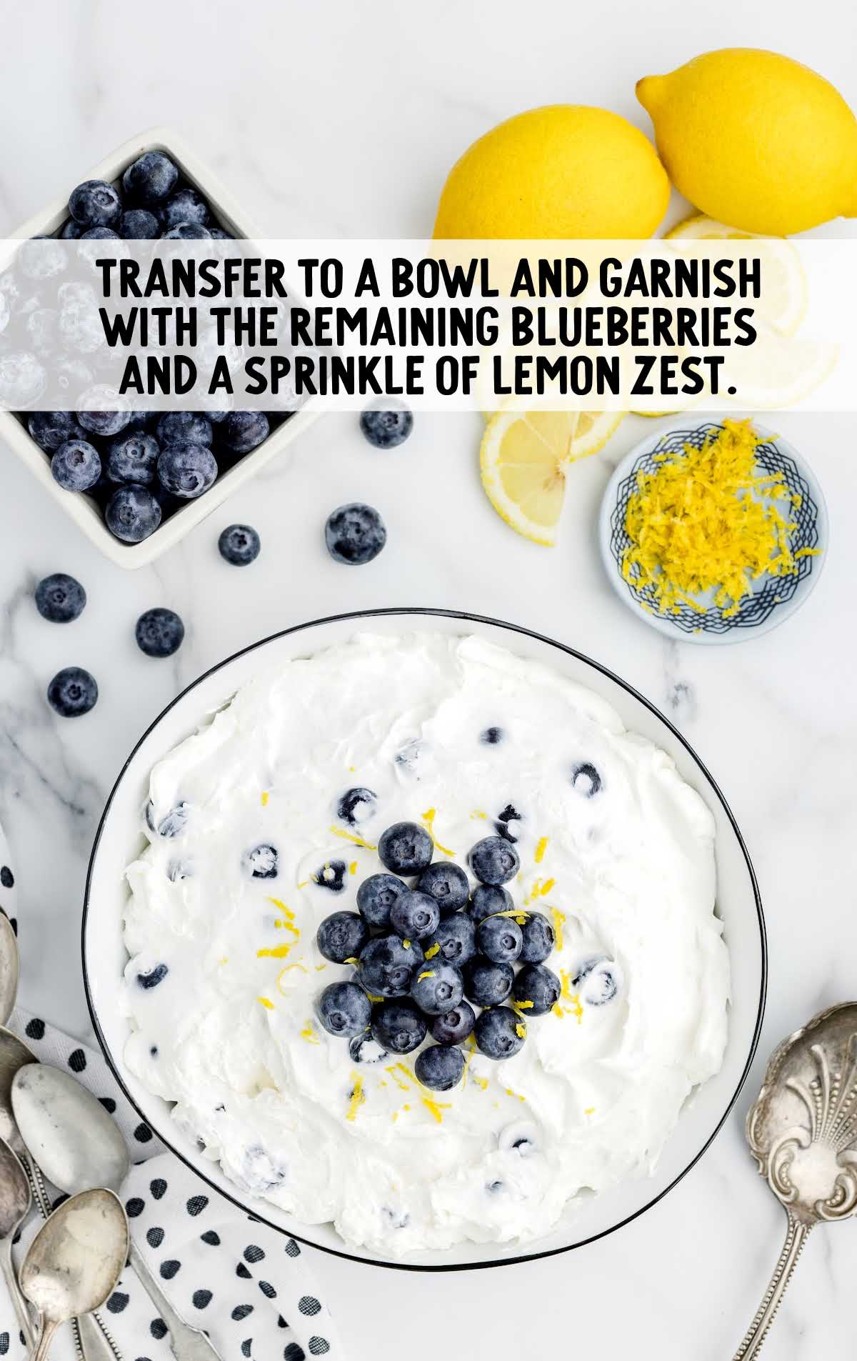 blueberries garnished and lemon zest sprinkled
