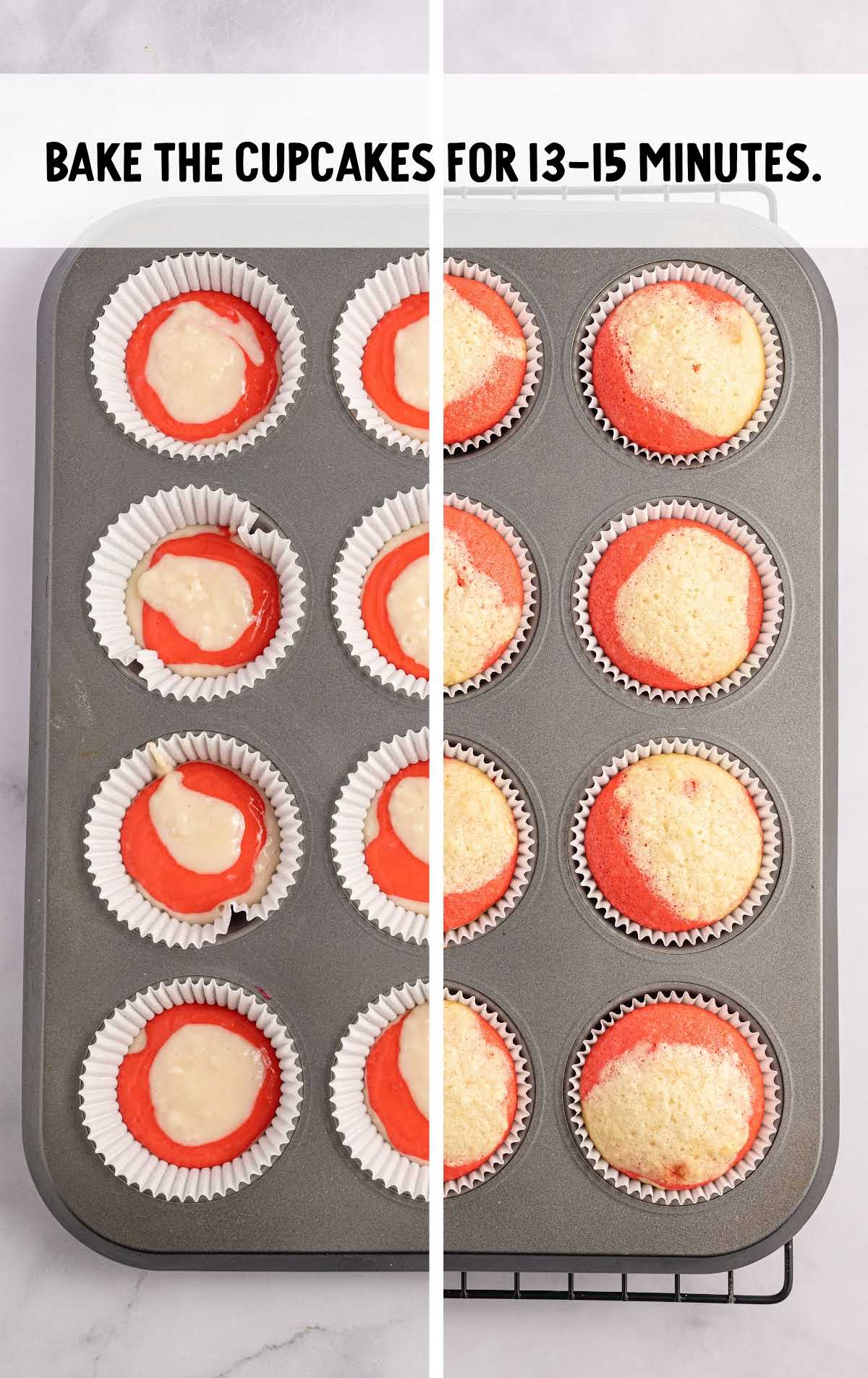 Candy Cane Cupcakes batter baked