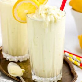 a close up shot of Chick Fil A Lemonade (Frosted) in a tall glass