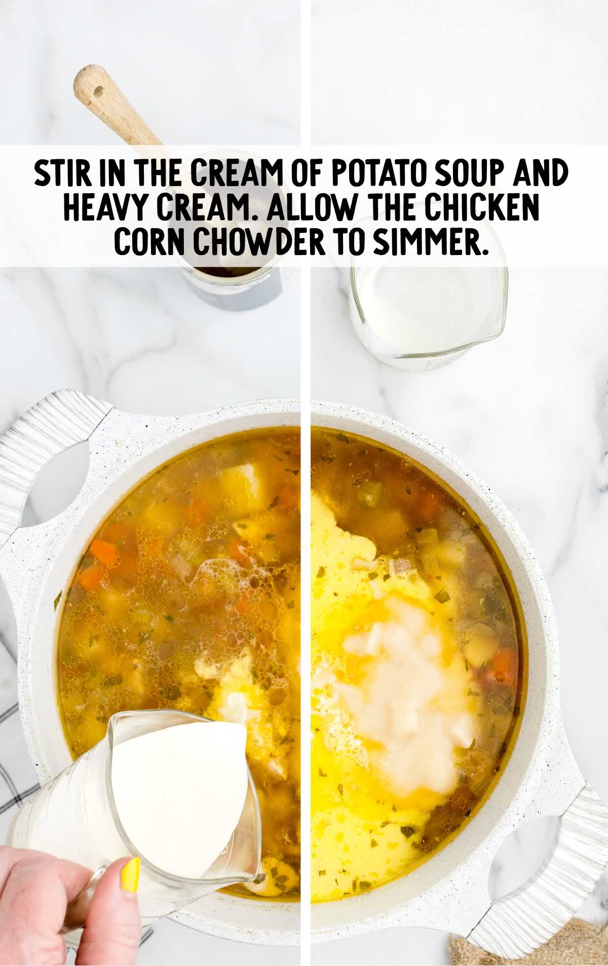 cream potato soup and heavy cream stirred with the chicken mixture