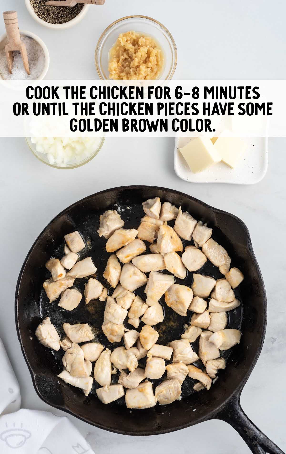 chicken cooked in a skillet for 6-8 minute