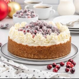 a close up shot of Christmas Cheesecake on a plate