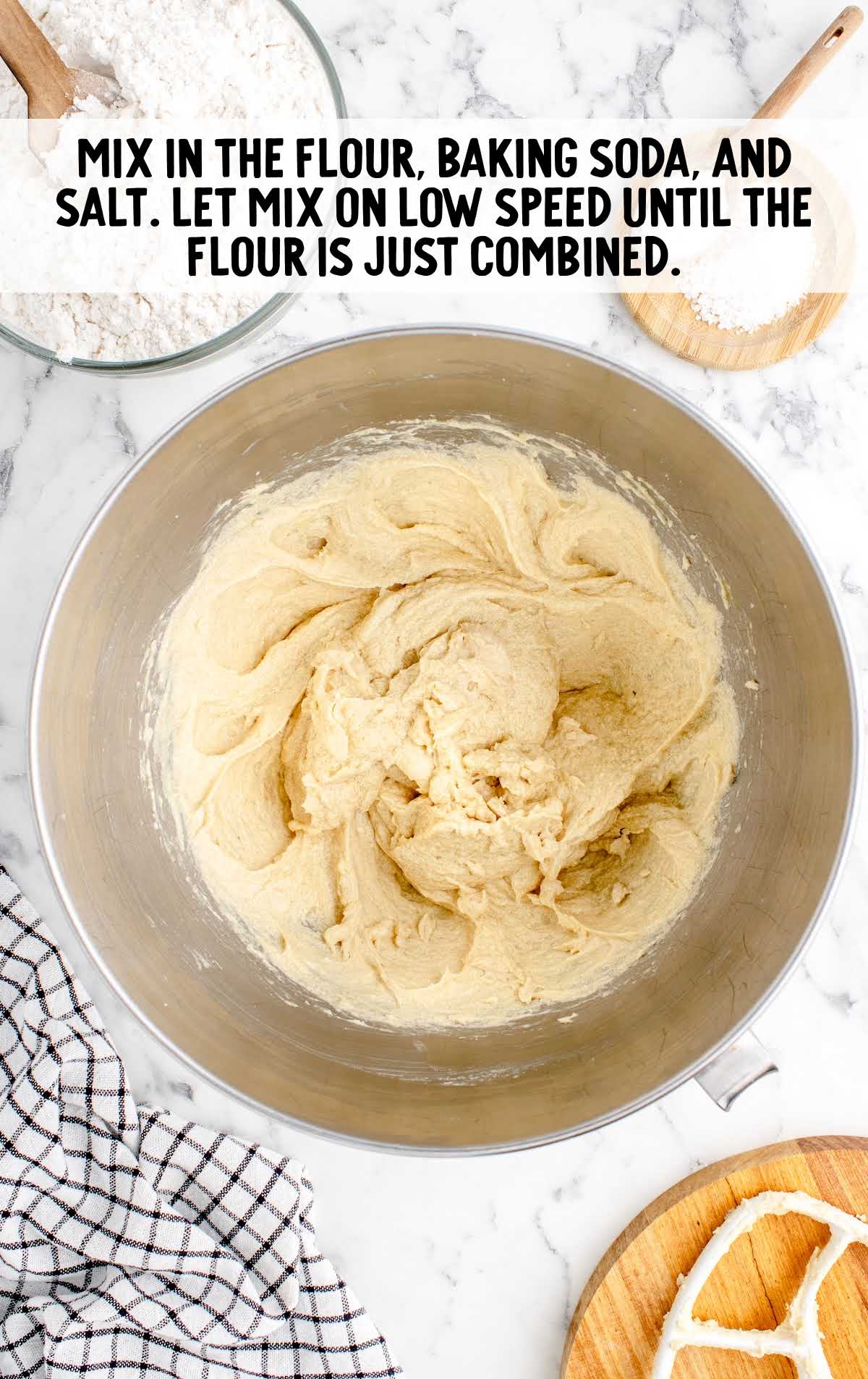 flour, baking soda, and salt mixed in a bowl