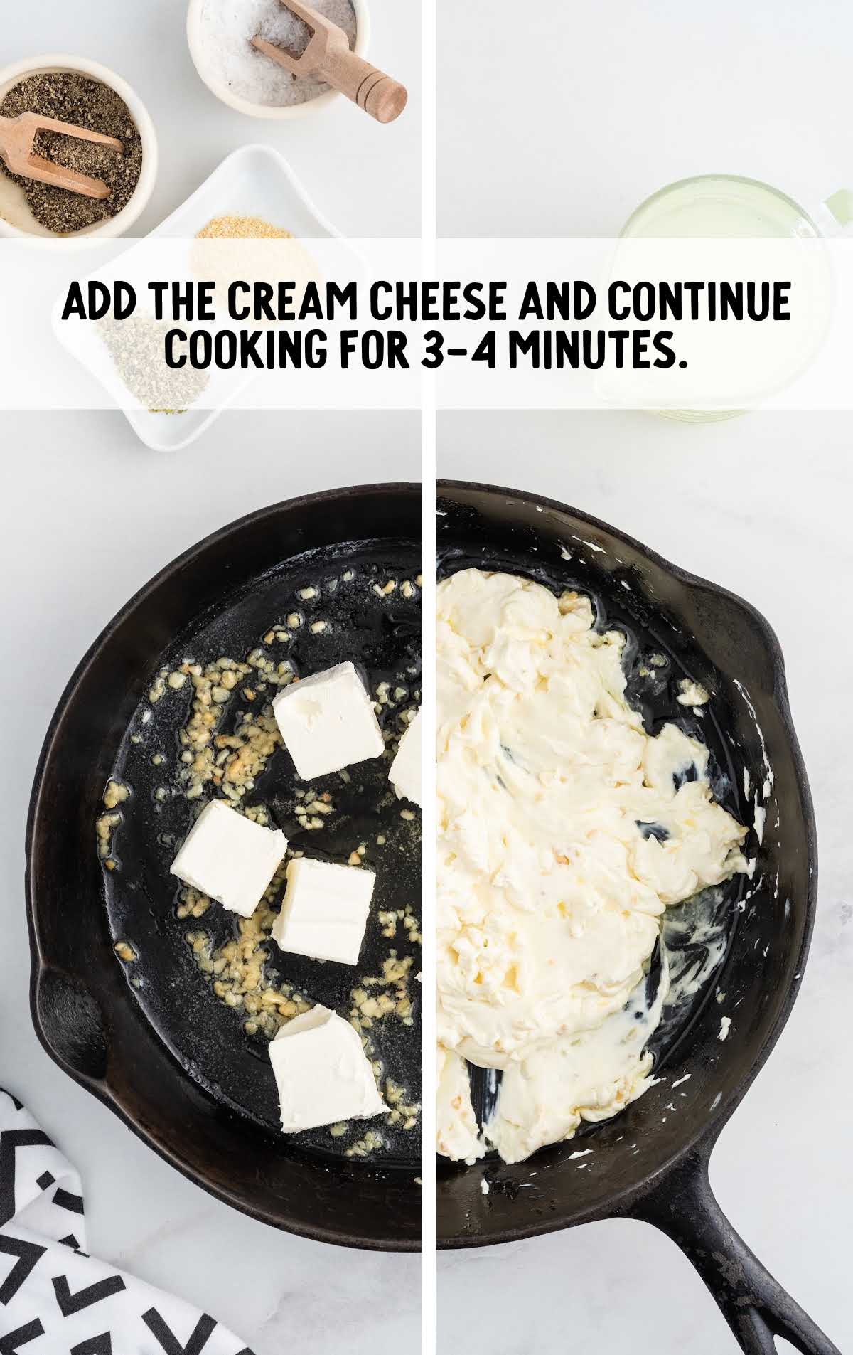 cream cheese added to the skillet