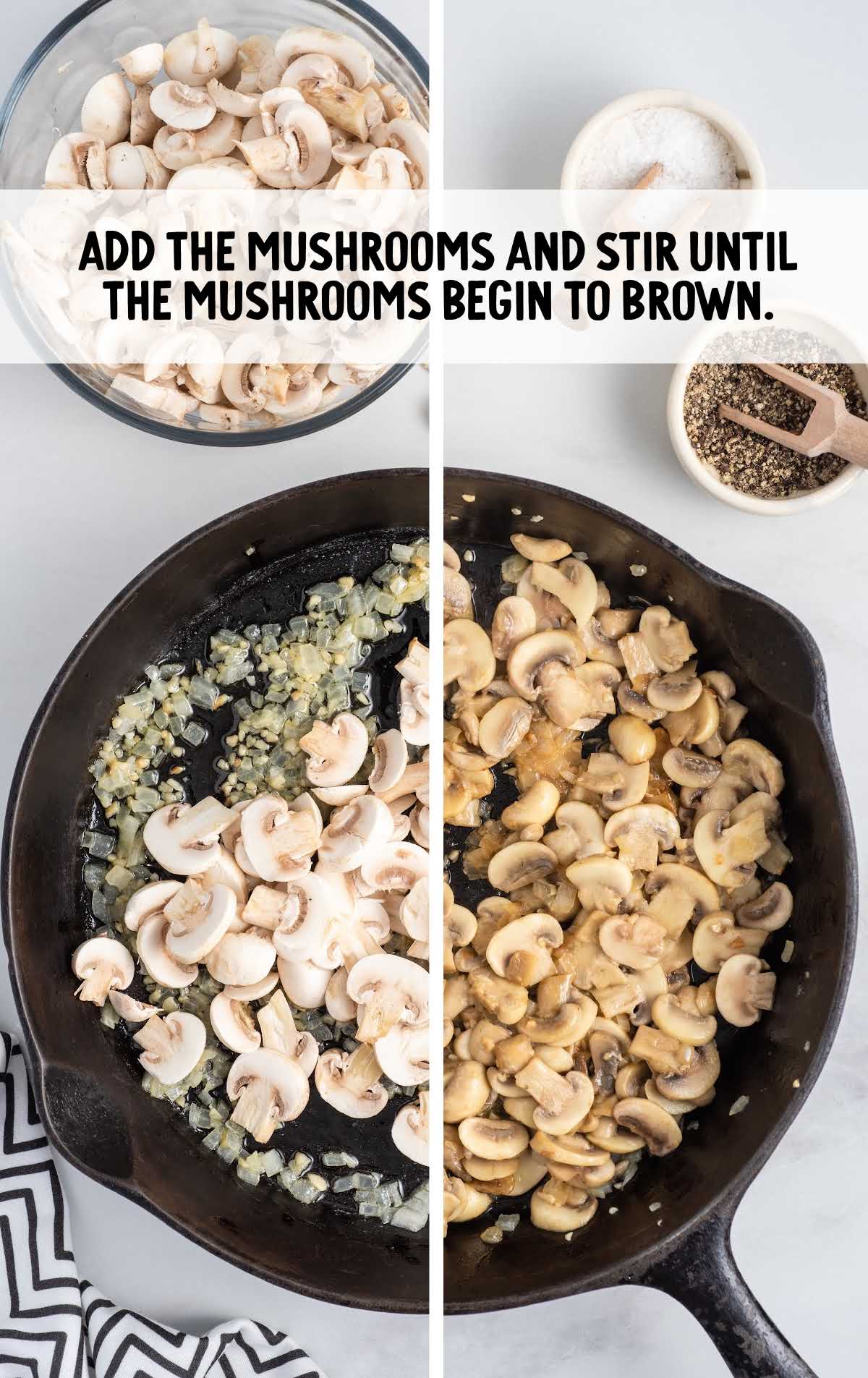 mushrooms added and stirred