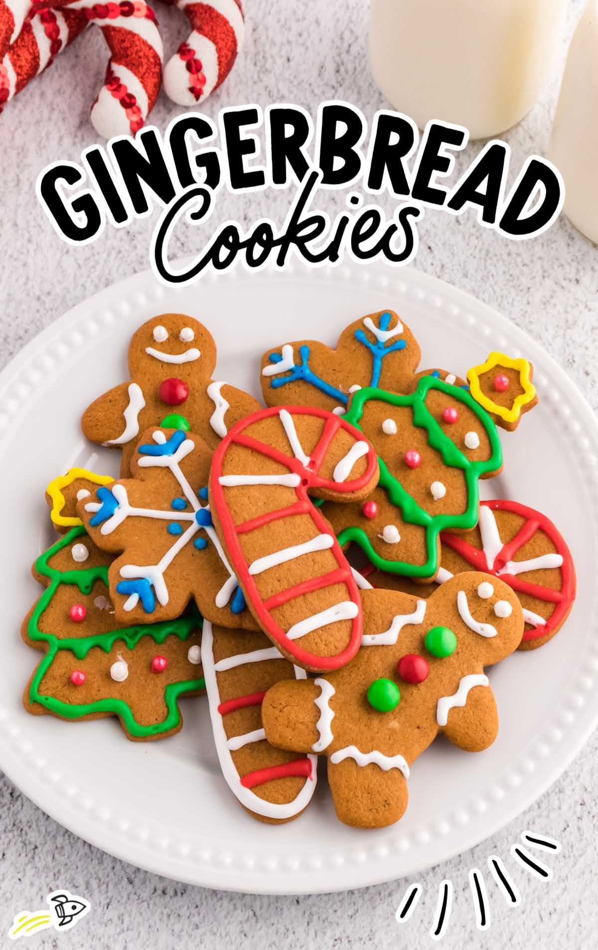 overhead shot of Gingerbread Cookies on a plate