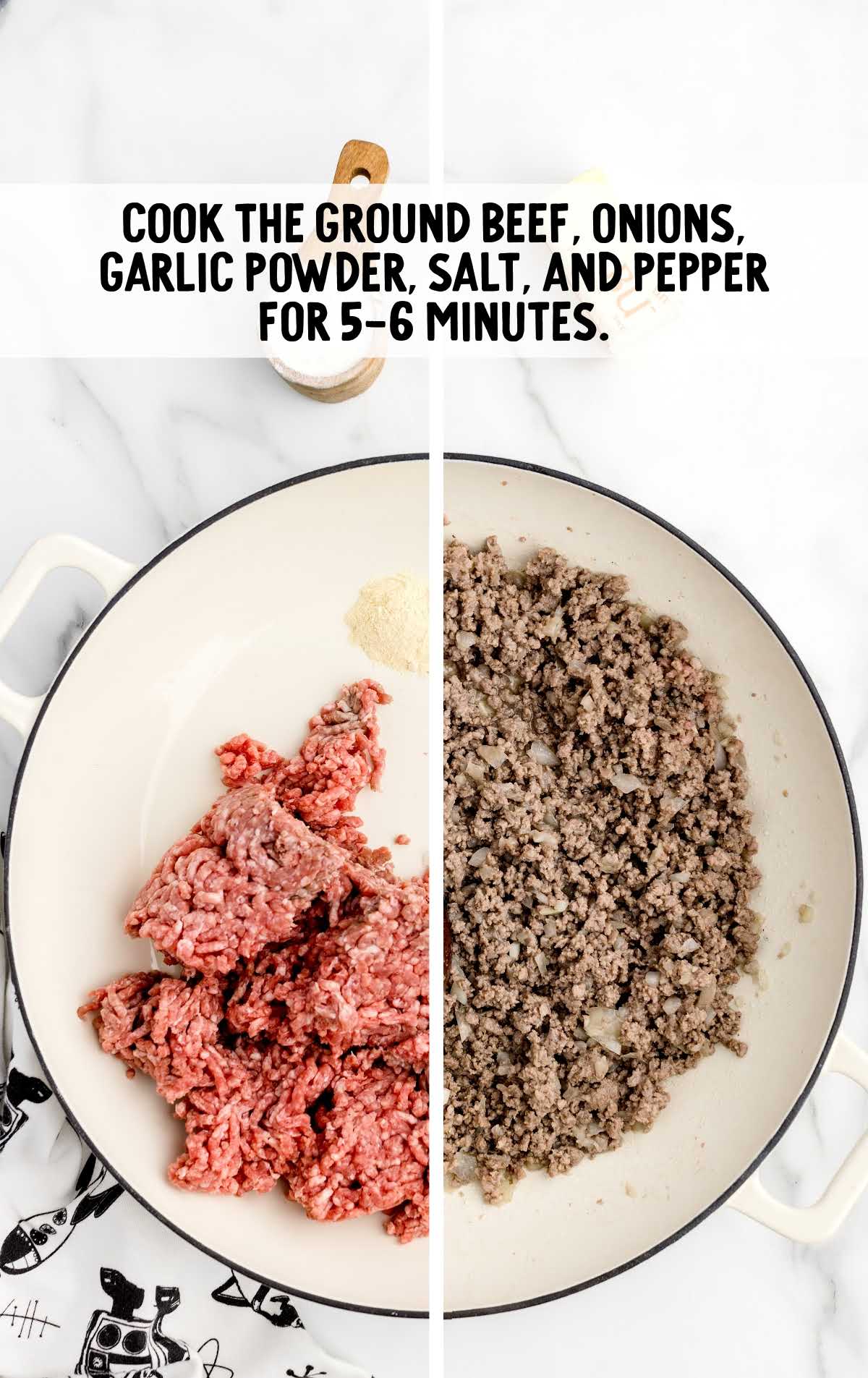 ground beef, onion, garlic powder, slat, and pepper combined in a bowl