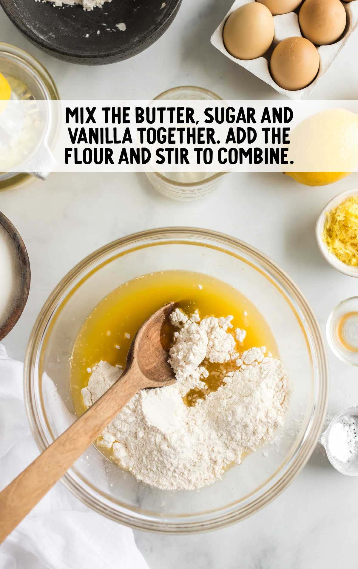 butter, sugar, and vanilla mixed together