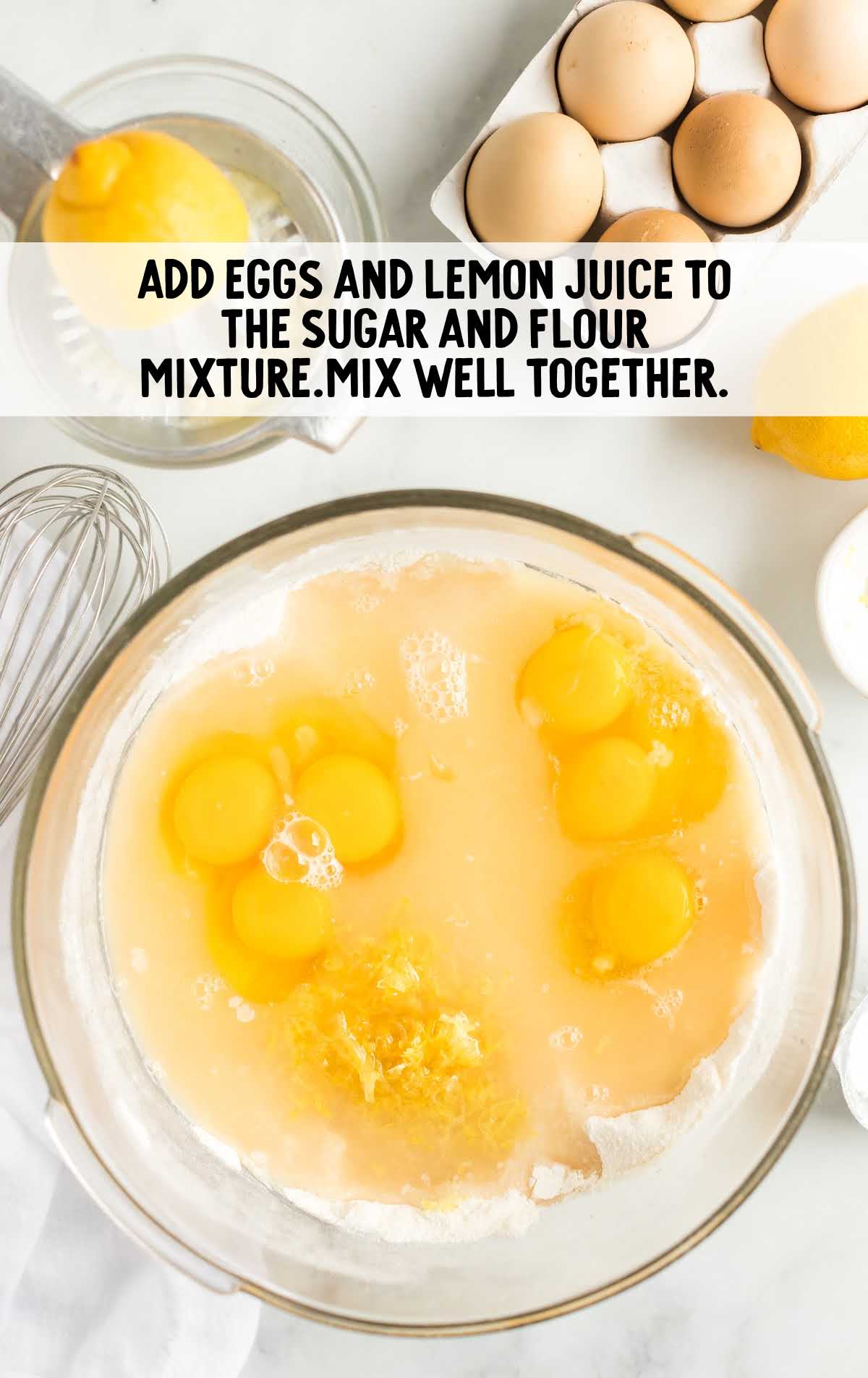 eggs and lemon juice added to the sugar mixture