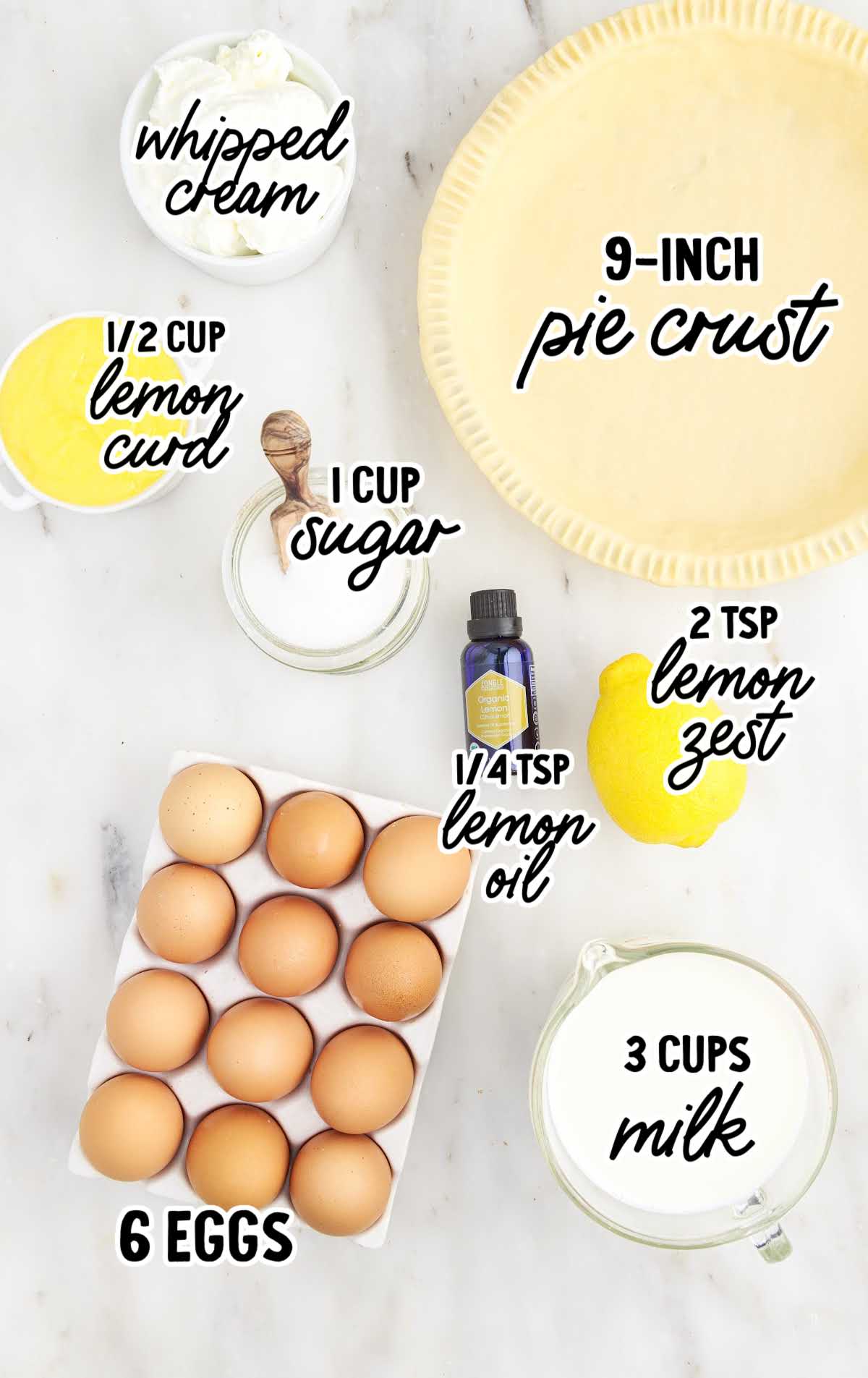 Lemon Custard Pie raw ingredients that are labeled