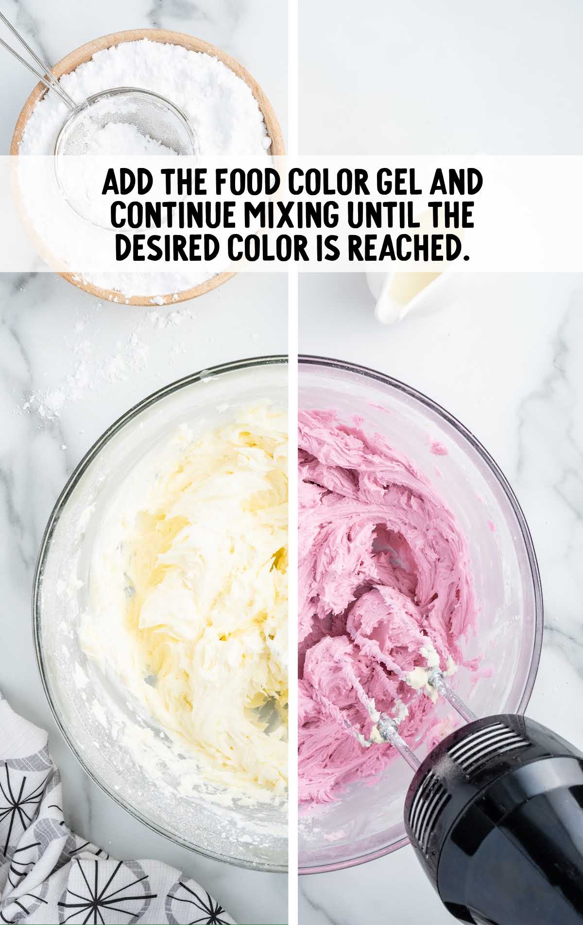 food coloring add and blended in a bowl