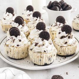 close up shot of Mini Oreo Cheesecakes on a plate