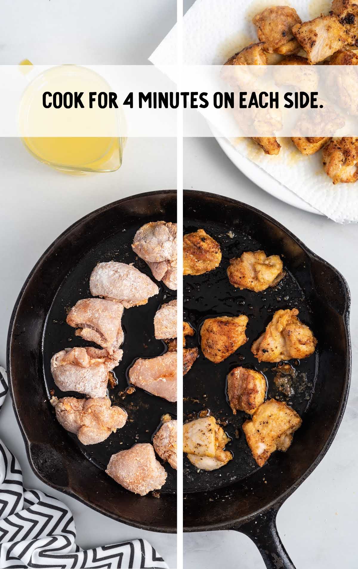 pieces of chicken cooked in a pan