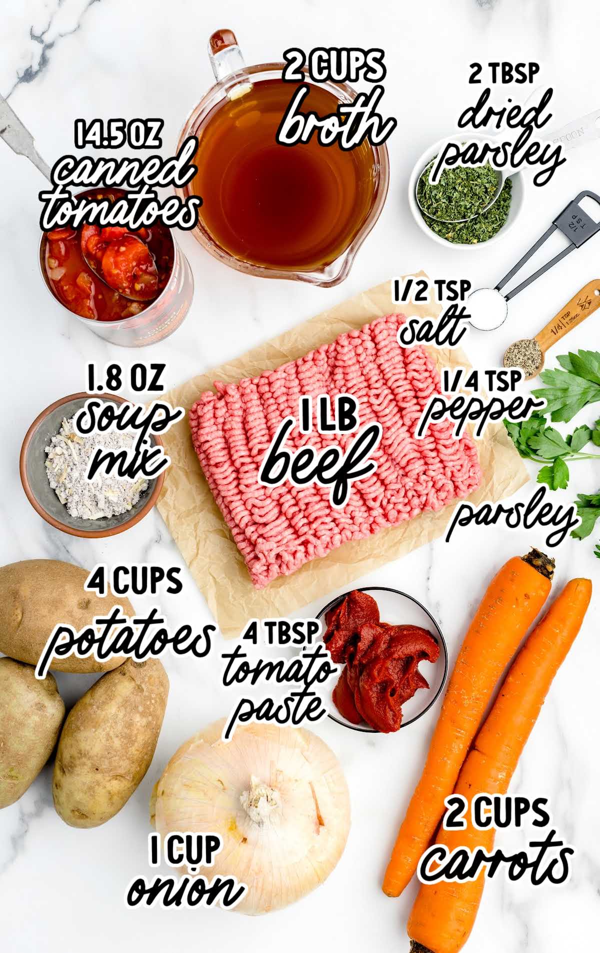 Poor Man’s Stew raw ingredients that are labeled