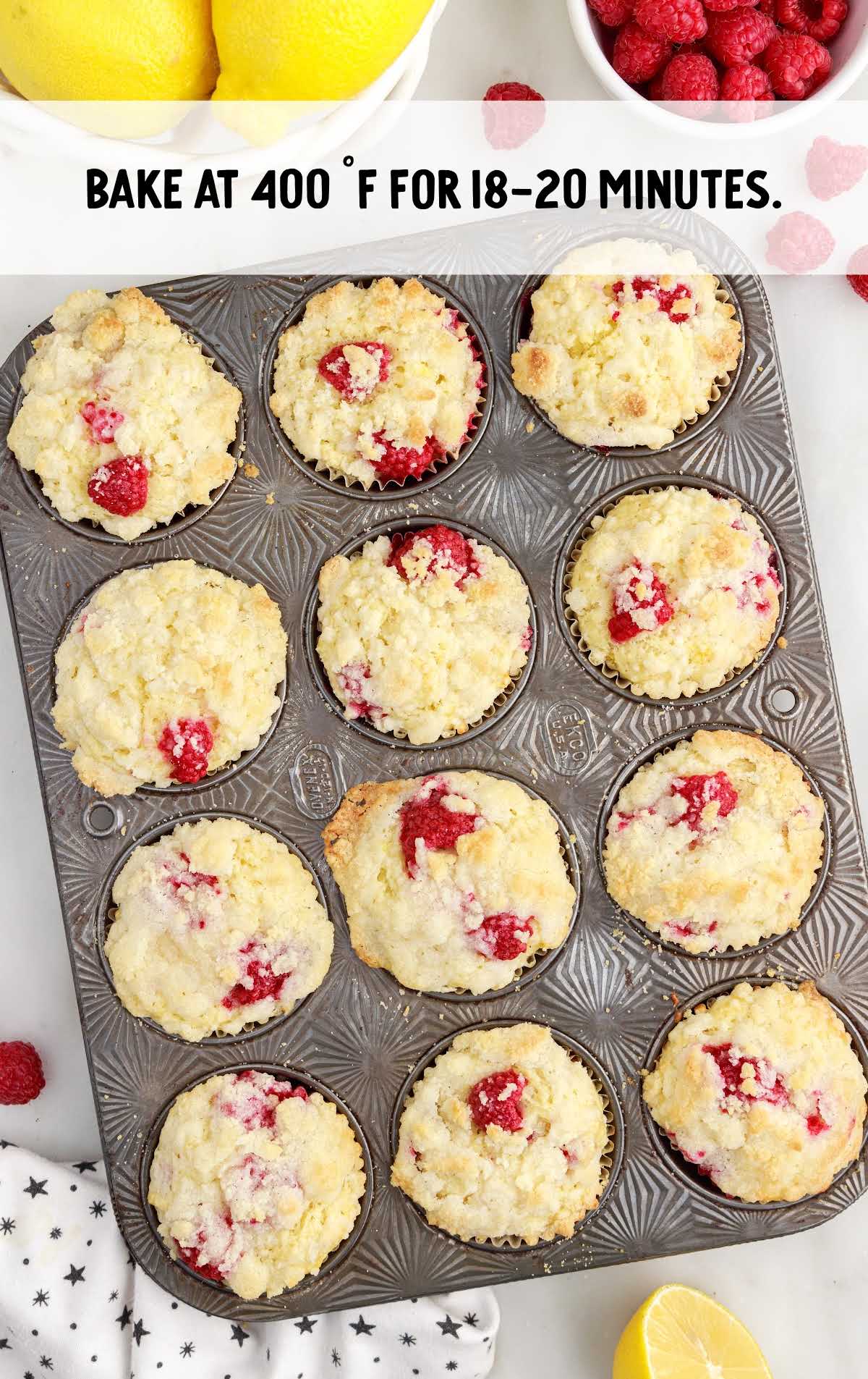Raspberry Lemon Muffins baked in a muffin pan