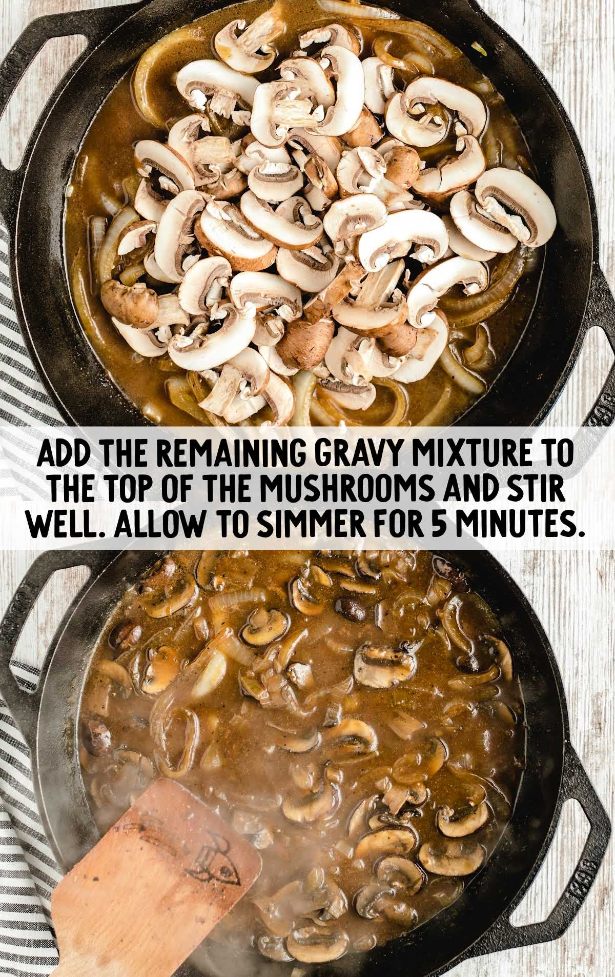 add gravy to the top of the mushrooms and stir